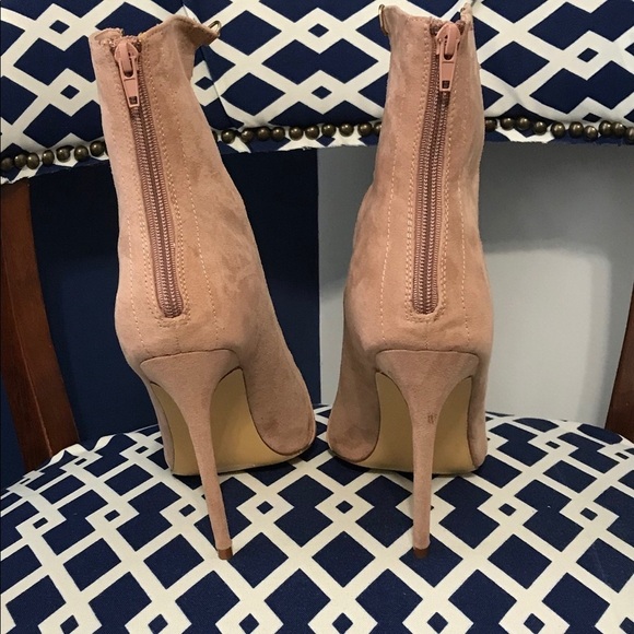 Mauve ribbon lace up peep toe ankle bootie heel - Picture 3 of 4